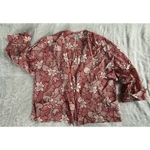 VTG Julie Francis Silk Blouse Red/White Pockets Open Front Size 8 Made In Italy